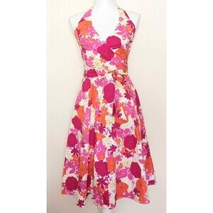 VTG Y2K Guess Jeans Sundress Bright Floral Halter Fit N Flare Sz S/P